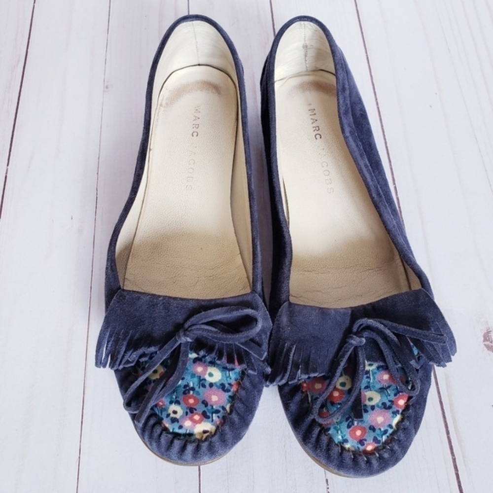 Marc Jacobs Floral Suede Driving Moccasins Blue 38 - Picture 4 of 7
